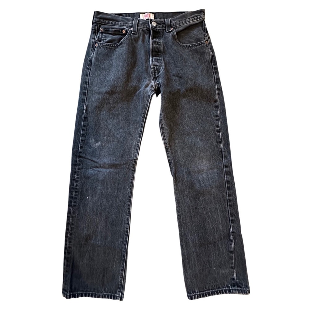 Levis 501 Original Fit Jeans Mens Faded Black Straight Leg Denim Pants 30x32